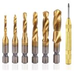 Shreyansh 6 Pcs 1/4″ HSS Spiral Hex Shank Combination Drill Screw Tap Bit Set (M3-M10)