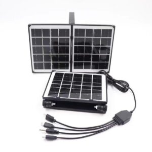 Advanced Dual Solar Panel 12V-10W with 4 Port Cable USB Type C, Micro USB, Lightning & 3.5 Pin For Mobile, Cameras & Mini Divice Battery Charging (Multicolour) Pack of 1