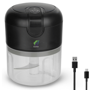 Rechargeable Mini Electric Chopper, Food Grade Bowl, Stainless Steel Blades, One Touch Operation, for Mincing Garlic, Ginger, Onion, Vegetable, Meat, Nuts, 250 Ml, Black